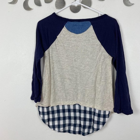 Anthropologie Little Yellow Button Mixed‎ Print Top Navy Patchwork Cottagecore - Picture 6 of 6